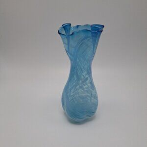 Blue White Swirl Art Glass Vase Decorative Home Decor